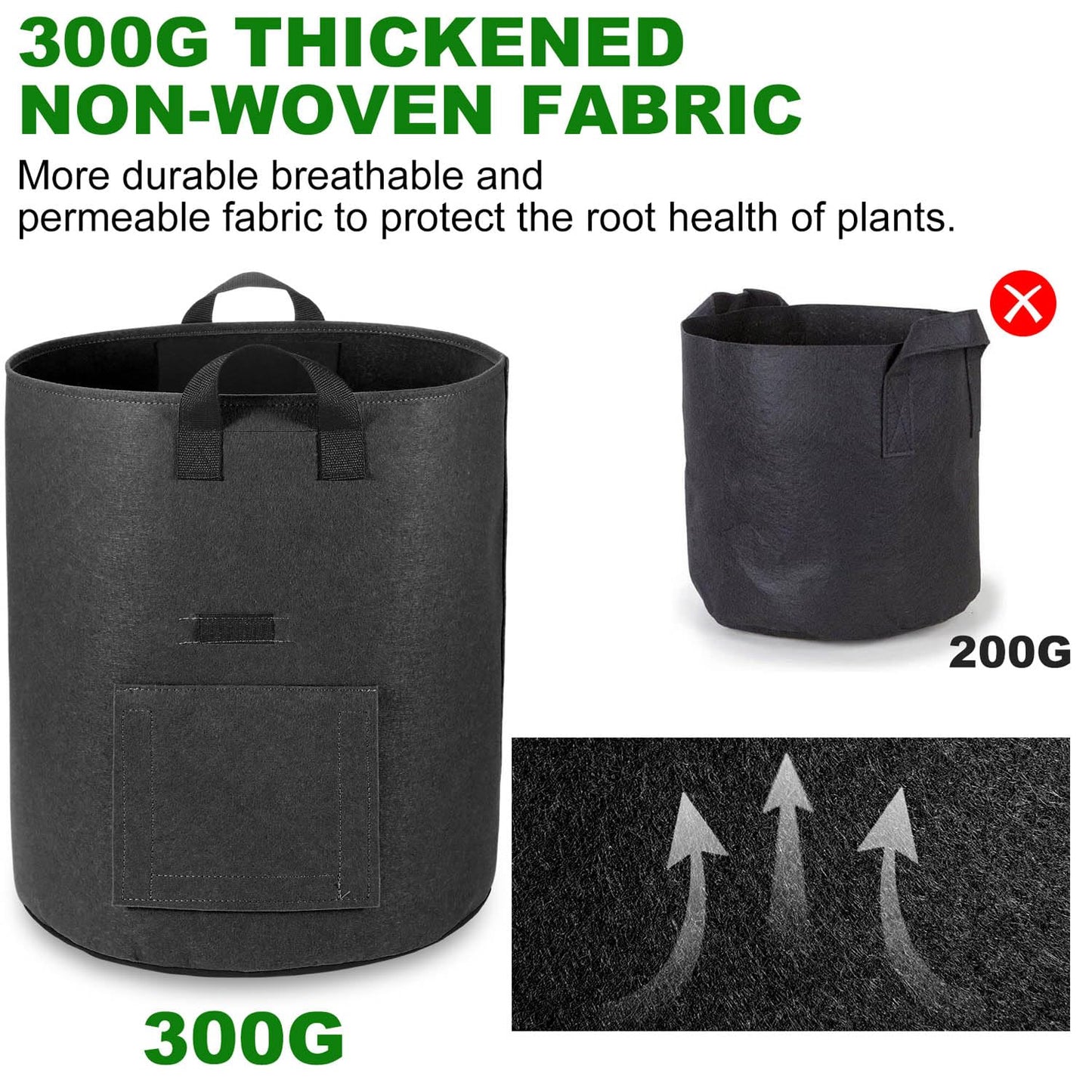 OPPOLIFE 4-Pack 10 Gallon Potato Grow Bags with Flap Window, Heavy Duty Aeration Fabric Pots with Handles for Garden and Planting(Black)