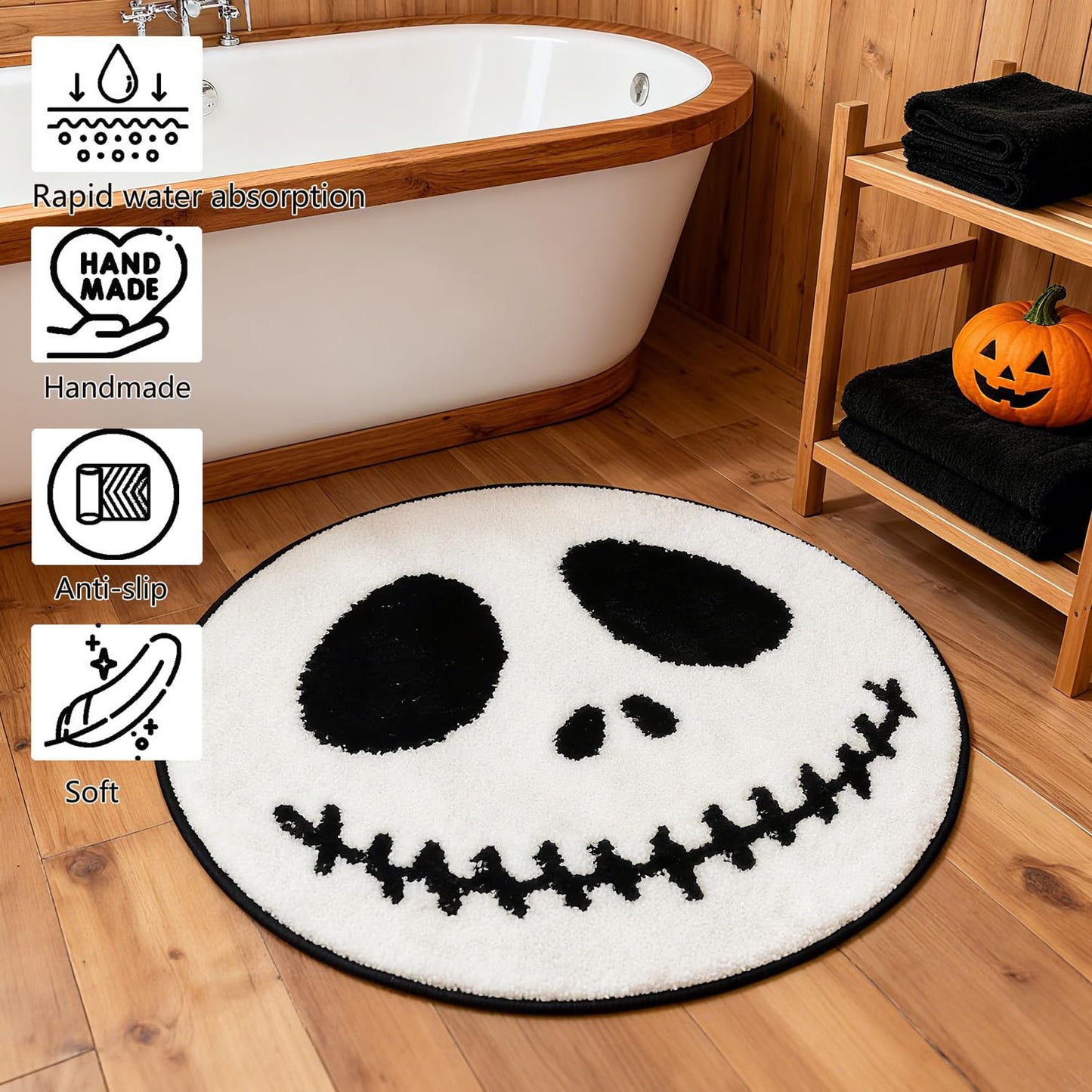 PASUXI 24 inch Skull Halloween Rug - Halloween Bath Mat for Bathroom, Halloween Bathroom Decor, Halloween Theme Rugs