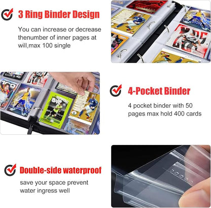 Soccer Card Binder 400 Pockets for Soccer Trading Cards Collectors,Portable Waterproof Card Storage Book with Removable Clear Sleeves,Compatible with Soccer Cards 2025-26