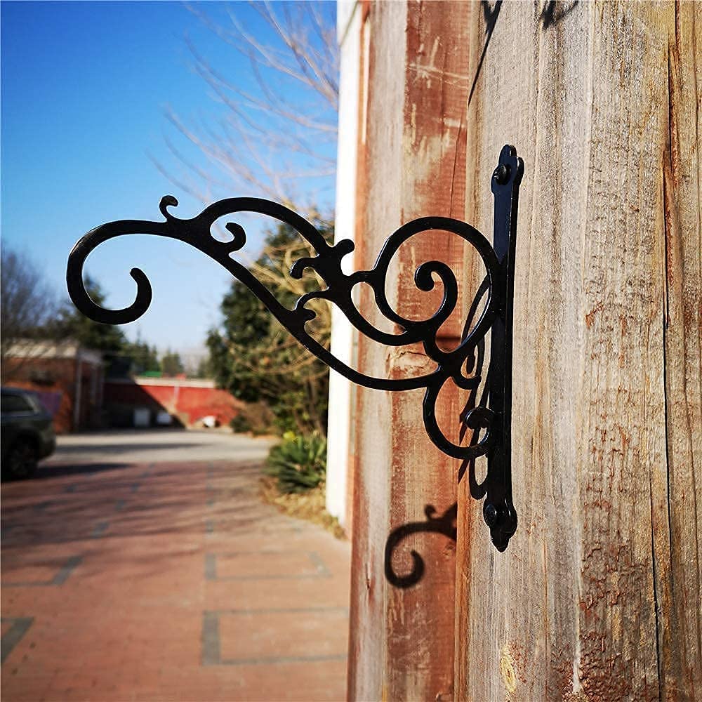 N+A Sunshine Iron Metal Hanging Planter Bracket, 2 Pack Wall Hooks for Hanging Birds Feeders, Latern, Wind Chimes, Coat, Decorative Indoor Outdoor (Black)