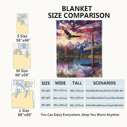 Spirit of Freedom Majestic Eagle Blanket,American Flag Cross Patriotic Throw Blankets,Gifts for Adults,Lightweight Soft Fleece,for Sofa Couch Bed Room Travel,Birthday Christian Decor,60x80in
