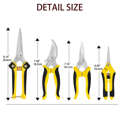 5 pack Garden Pruning Shears Stainless Steel Blades, Handheld Scissors Set with Gardening Gloves,Heavy Duty Garden Bypass Pruning Shears,Tree Trimmers Secateurs, Hand Pruner (Yellow and Black)