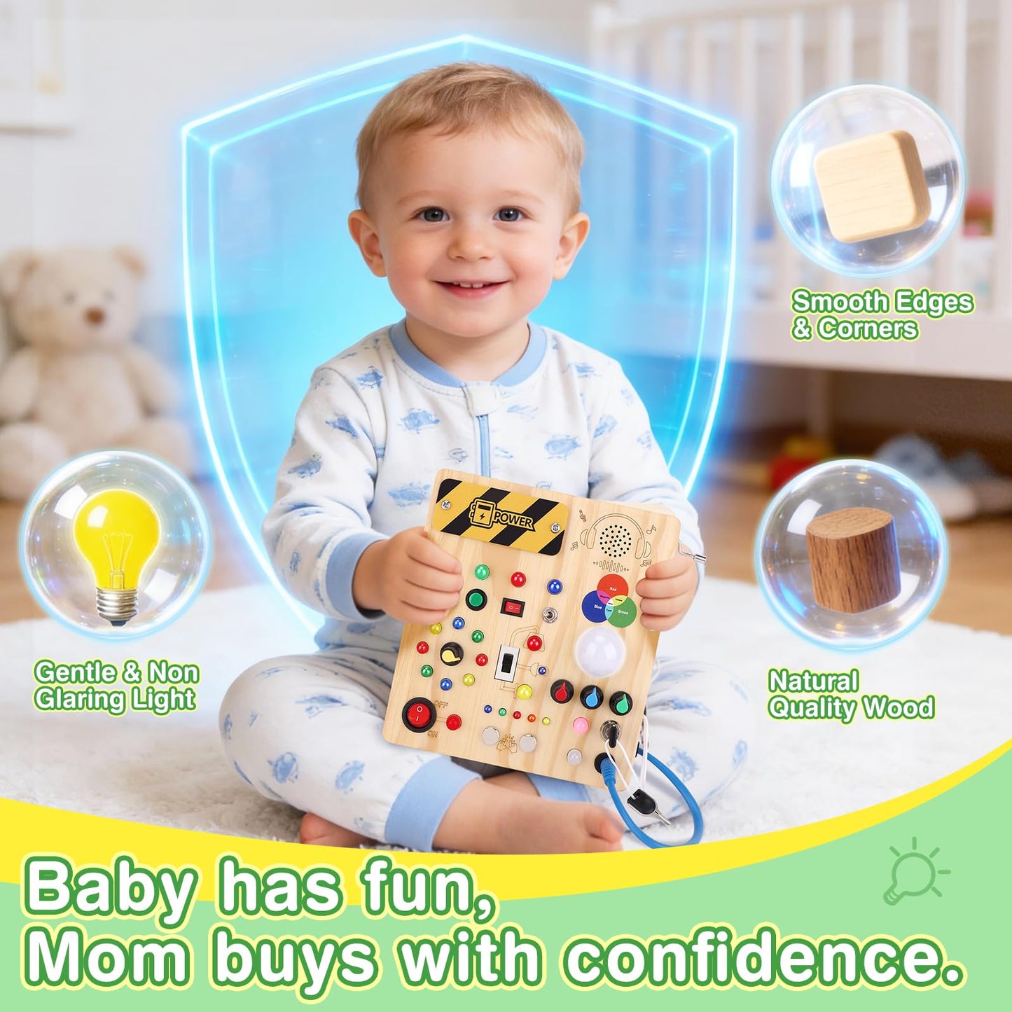 Grarain Busy Board for Toddlers - Montessori Educational Toy for 1-3 Year Old Boys & Girls | Travel-Friendly Sensory Learning Activity | Ideal for Kids with Autism(Busy Board v4)