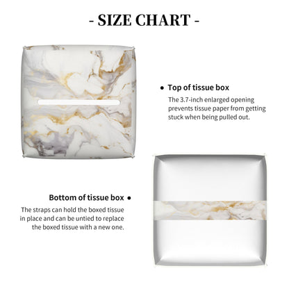 White Gold Marble Tissue Box Cover Square, Modern Abstract Marble Texture Tissue Box Holder Waterproof Leather Facial Paper Organizer Dispenser for Bathroom Home Car Nightstand Vanity Desk