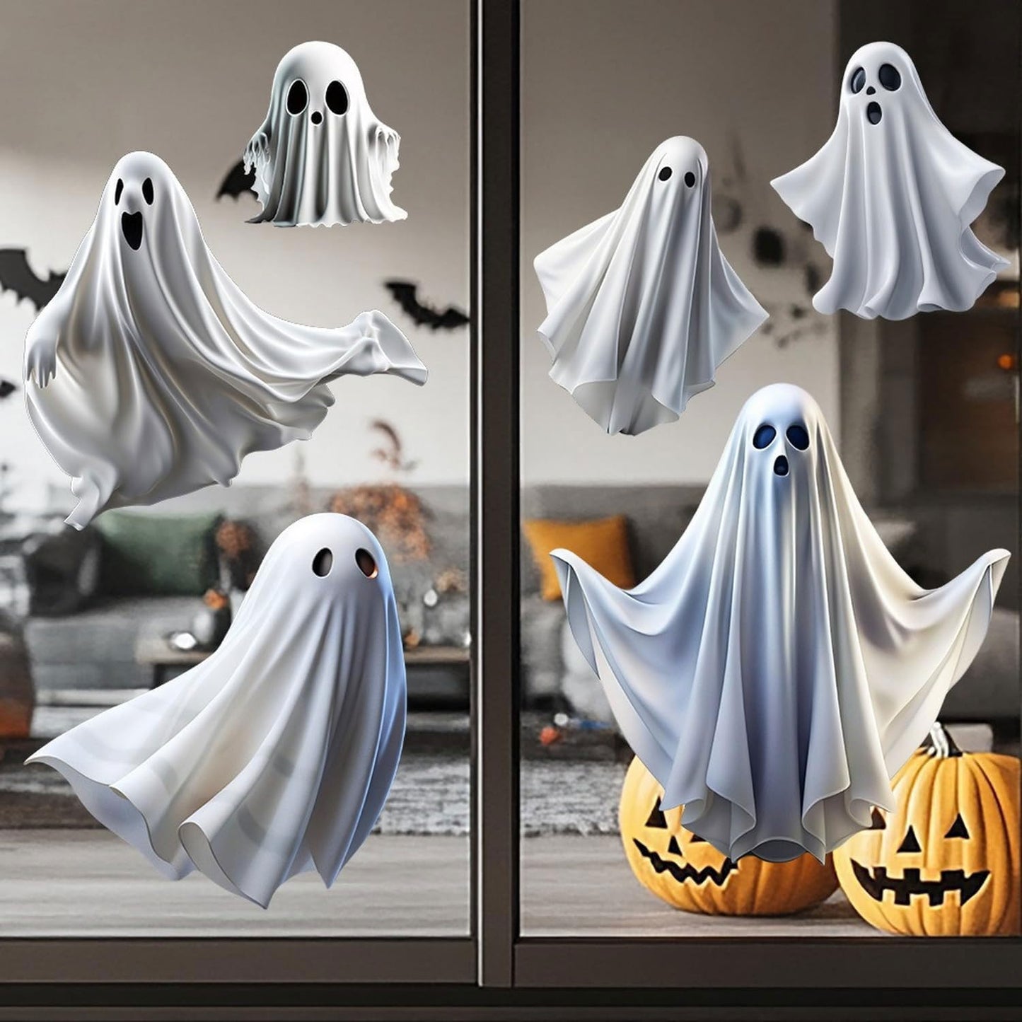1 Set Halloween Ghost Window Clings Cute White Ghost Stickers for Glass, Halloween Window Decorations for Home, School, Office, Party Supplies