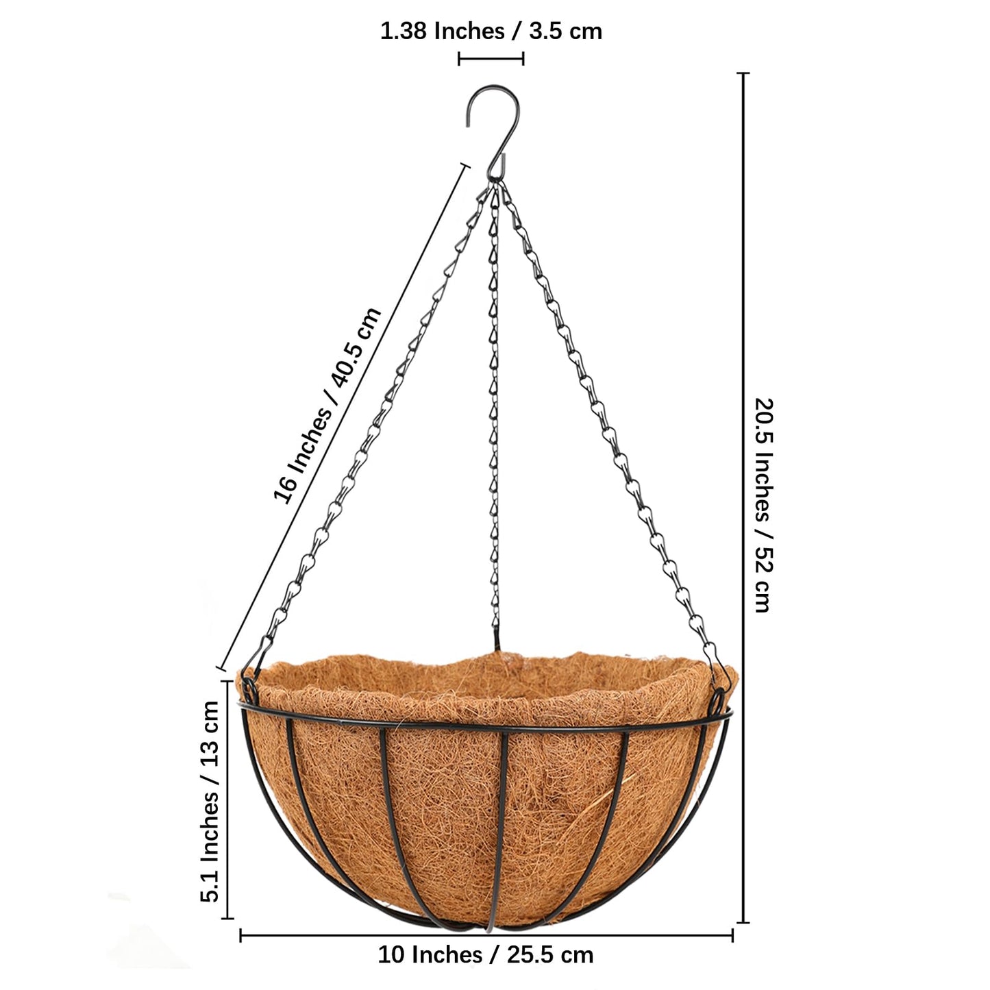HKZ Hanging Basket Planter Plants Outdoor - 4 Pack 10 Inch Metal Hanging Planter with Coco Liners, Chain Hook Hanging Flower Pots for Indoor Outdoor Garden Porch Decoration