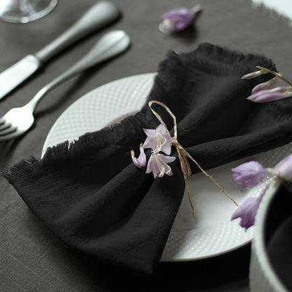 Ayuzawa Handmade Cloth Napkins 100% Cotton Napkins with Fringe，Delicate Handmade Cloth Napkins for Dinners, Parties, Weddings and More，18 x 18 Inch Set of 6 - Black