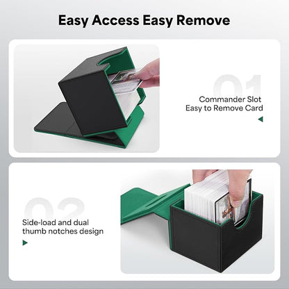 ZLCA MTG Commander Deck Box, Card Deck Box for Trading Card, Holds 110+ Double Sleeved Cards Fits for TCG CCG Magic Cards with 2 Dividers (Black & Green)