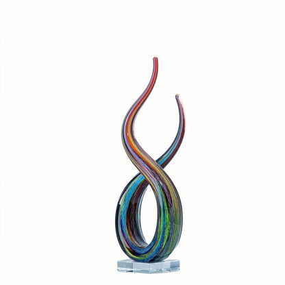 LLAVVD Hand Blown Murano Style Glass Sculpture, 14" Double Spiral Infinity Music Note Figurine Collectible, Modern Abstract Home Decor for Living Room Office Aquarium, Unique Gift for Art Lovers