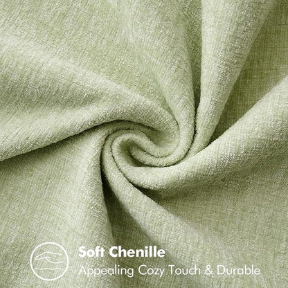 MIULEE Pack of 2 Lumbar Summer Throw Pillow Covers 12x20 Inch Light Green Farmhouse Decorative Pillow Covers with Stitched Edge Soft Chenille Solid Dyed Pillow Covers for Couch Sofa Bed Living Room