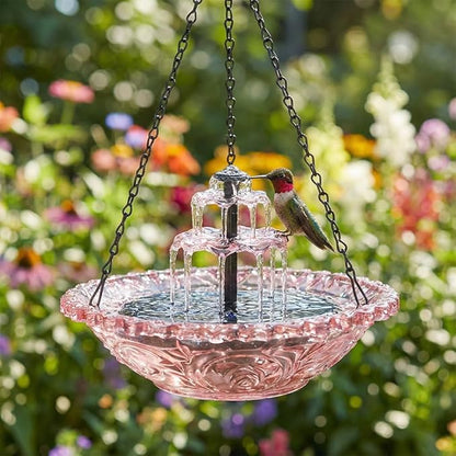 Solar Cascade Hanging Bird Bath Fountain, New Hanging Bird Bath with Flowing Water, Bird Bath Fountain Decorative Garden Yard Patio for Outdoor (Pink)