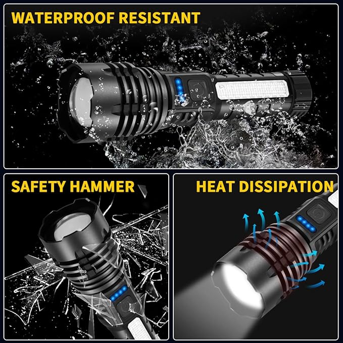 ZioeYiue Rechargeable Flashlights High Lumens, 7Mode Flashlights Rechargeable, Super Bright Flashlight Camping, Adjustable Tactical Flash Light High Powered, LED Flashlight for Home Emergency 4Pack