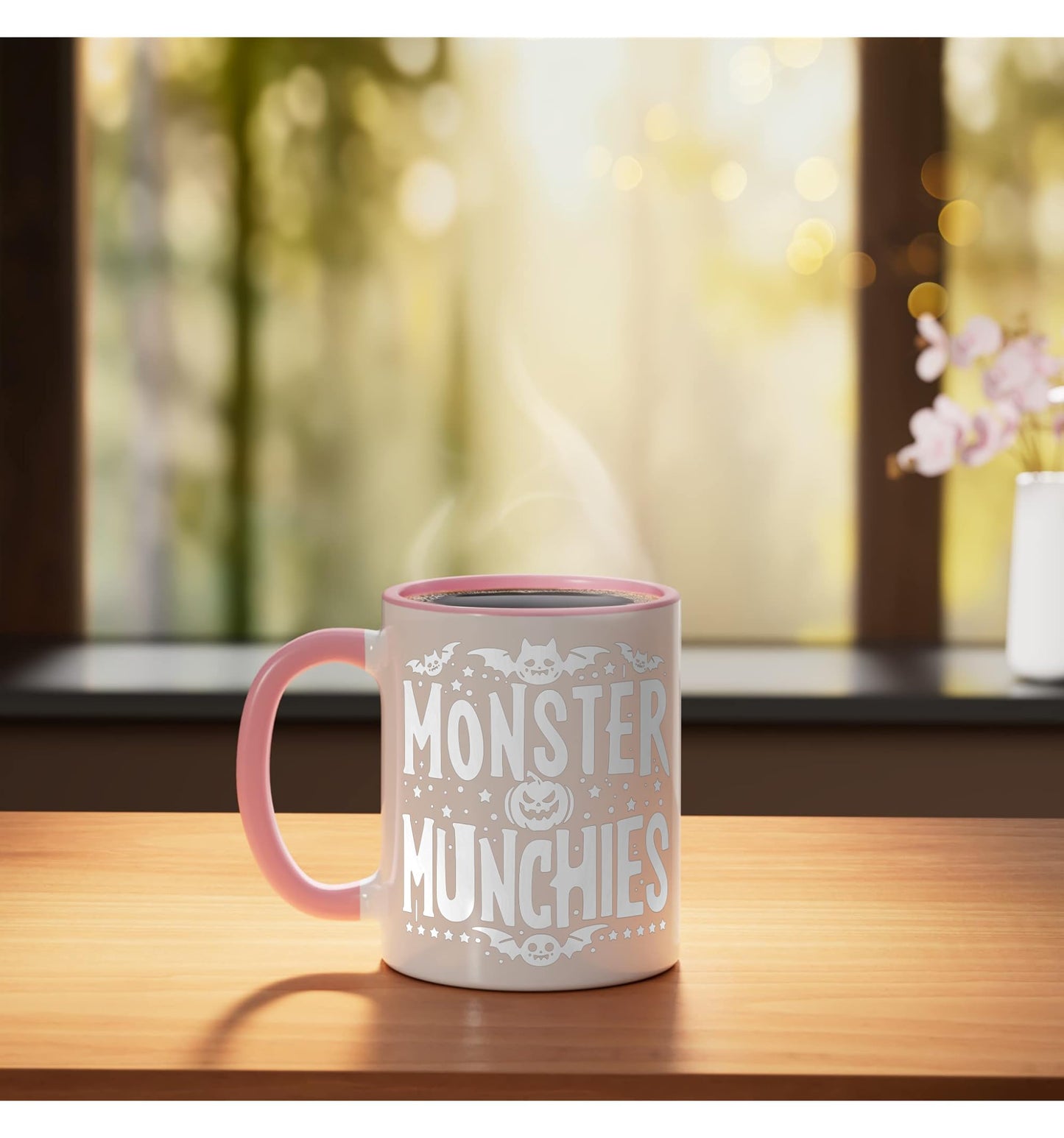 Monster Munchies Halloween Funny Party Ceramic Mug, Pink/White