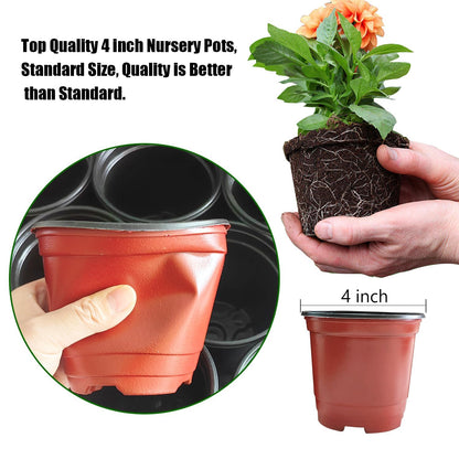 RooTrimmer Plant Nursery Pots with Humidity Domes, 50 Sets 4 Inch Soft Nursery Pots Quality Ones (50 Red Pots + 50 Clear Lids), Quality Seeds Starting with Cover