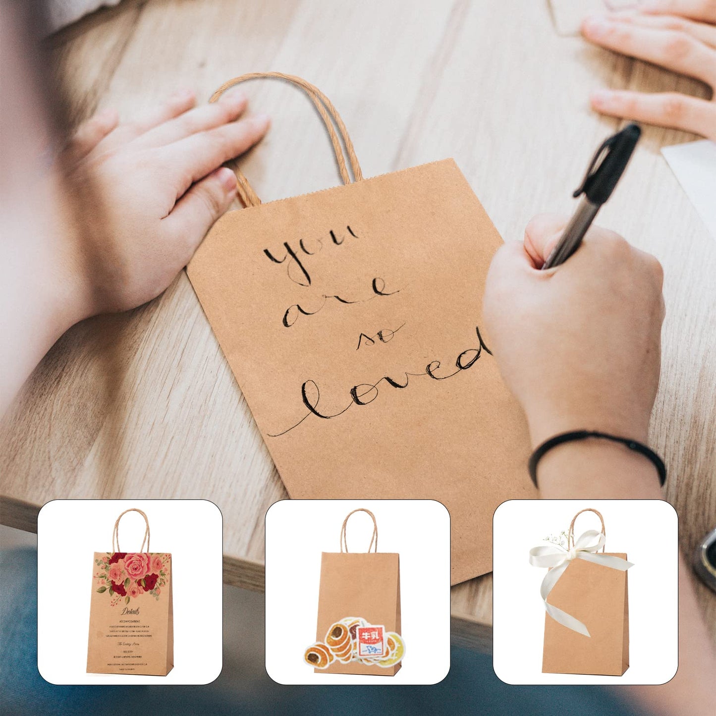 METRONIC Paper Gift Bags 5.25x3.75x8 50Pcs, Christmas Gift Wrap Bags with Handles, Brown Kraft Paper Bag for Small Business, Bulk Party Favors Bag for Birthday, Shopping, Retail, Made in USA
