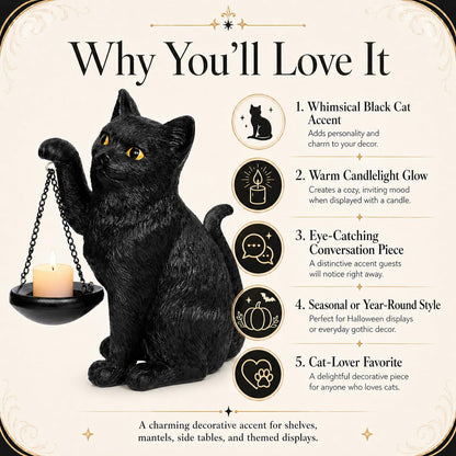 Gothic Black Cat Lamp with Tealight Candle Holder Cat Statue Halloween Decorations Indoor Gothic Home Decor for Living Room Tabletop Shelf Bedroom Unique Goth Witchy Gifts Decor