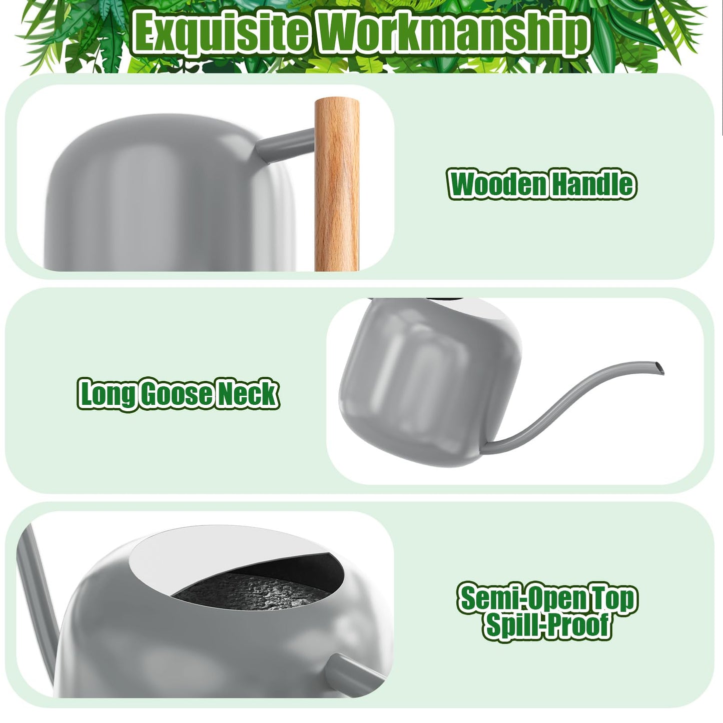 Green Moon Watering Can Indoor Plants 1.2L/41oz Elephant Gray Water Can Indoor Metal Small Water Can Pot with Long Spout for House Bonsai Plants Garden Flower Decorative