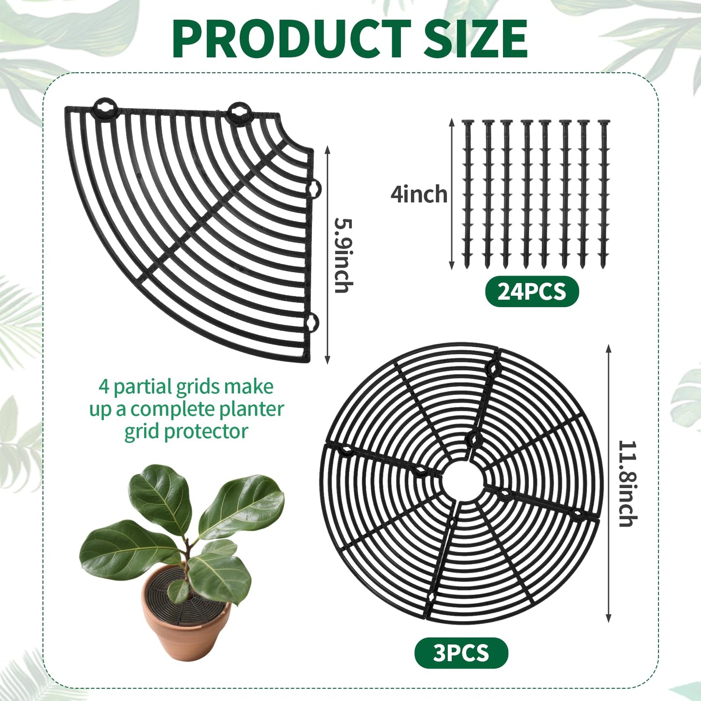 Qiuruoo 3 Pcs Plant Pot Cover, Plant Covers from Animals, Cuttable 11.8 Inch Soil Protectors, Keeps Cats, Animals Out, for Indoors Outdoors(Black)