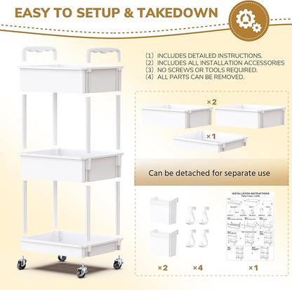 Goovilla Diaper Cart with Lockable Wheels and Easy Assembly, 3 Tier White Rolling Cart for Baby Nursery Storage, Sturdy Ample Diaper Caddy Organizer for Baby Girl, Boy, New Mom, Newborn Essentials