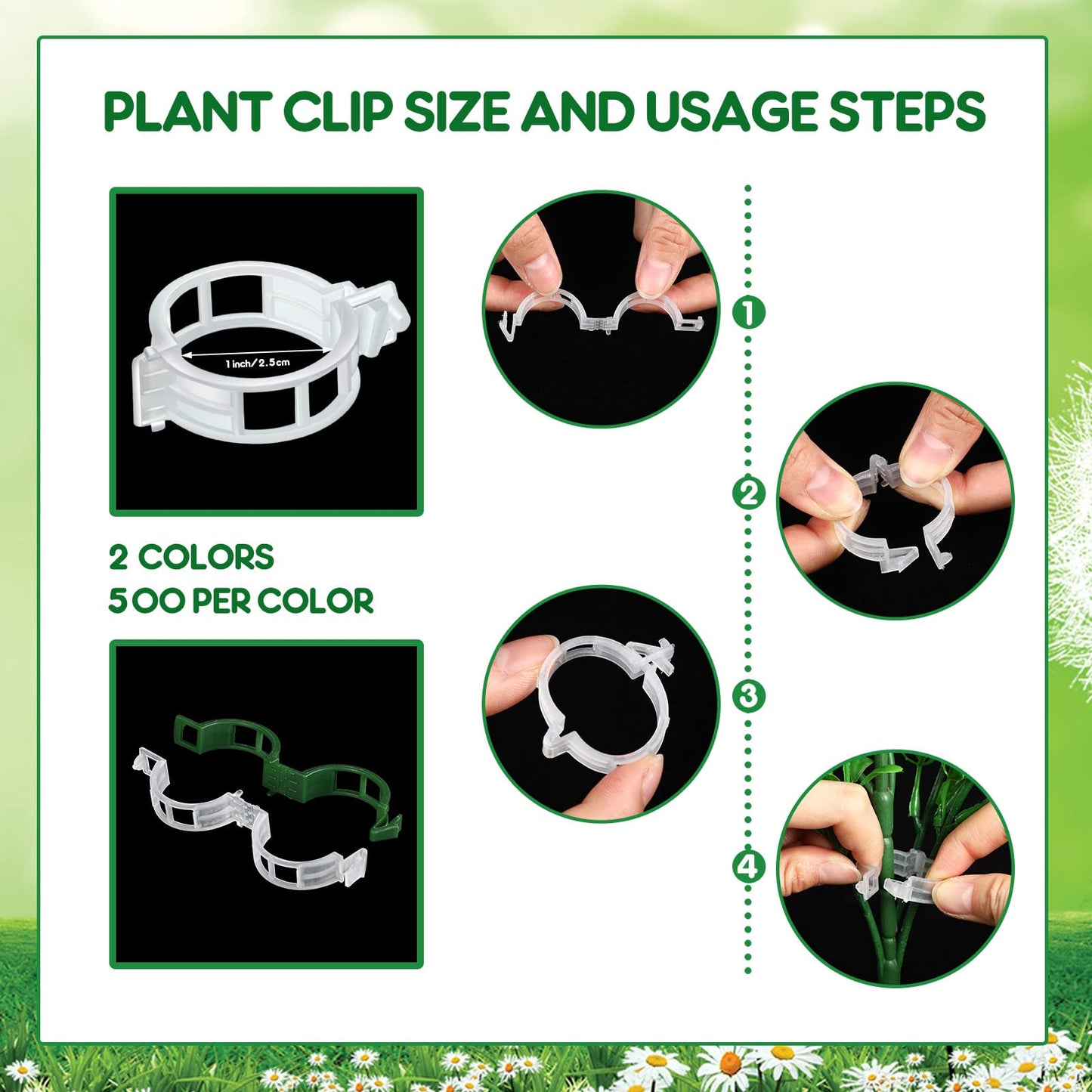 Vesici 1000 Pcs Support Garden Clips Tomato Vine Clips Grape Vine Tomato Clips for Climbing Trellis Orchid Flower Crop Vegetable to Grow Upright and Make Healthier, White and Green