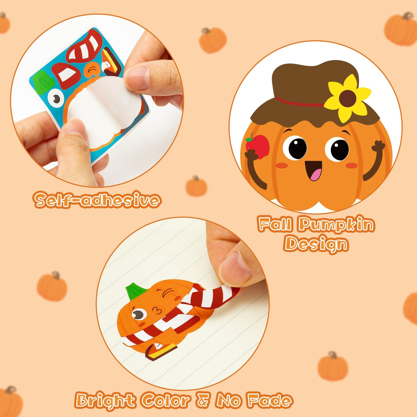 Haooryx Fall Pumpkin Stickers Roll - 300pcs Make Your Own Halloween Pumpkin Make A Face Waterproof Vinyl Reusable Laptop Stickers Scrapbook Water Bottle Page Activity Pad Autumn Party Favor Skateboard