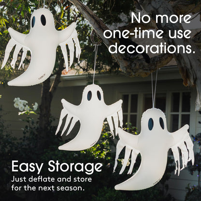 FUNBOY Hanging Ghost Halloween Décor (3 Pack) – Includes Suction Cups & Hangers, Indoor/Outdoor Spooky Decorations