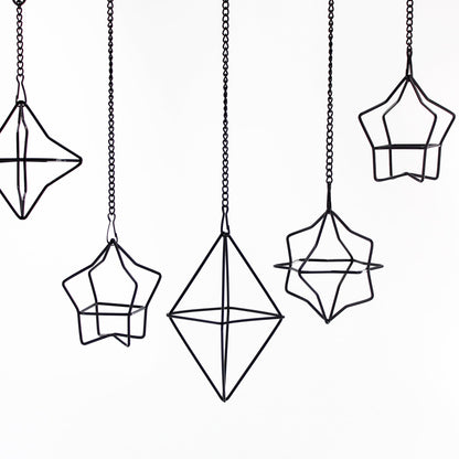 libproqia Geometric Air Plant Hanger 6 Pack Black Metal, 3 Shapes & 2 Sizes with Detachable Chains, Modern Himmeli Wall Hanging Planter for Tillandsia Indoor Home Decor