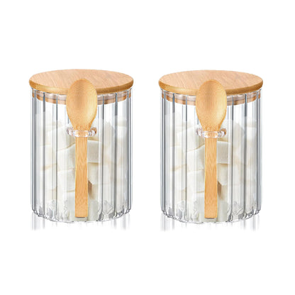Glass Jar Sugar Container with Bamboo Spoons Lids 16 oz Sugar Bowl Coffee Bar Food Storage Jar Cereal Nuts Salts Coffee Tea Flour Sugar Container Spice（2Pack）