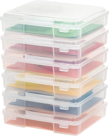 IRIS USA Board Game Storage Containers, 6-Pack |Made in USA| Organizers with Built-In Handle & Snap-Tight Lid for Puzzles, Scrapbook, and Fits 8.5" x 11" or A4 Papers, Thick - Clear