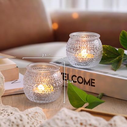 32 Pcs Clear Votive Candle Holders, Round Votive Candle Holders with Polka Dot Embossed for Table Centerpiece, Tealight Candle Holder for Weddings, Home Decor, Baby Shower, Special Occasions