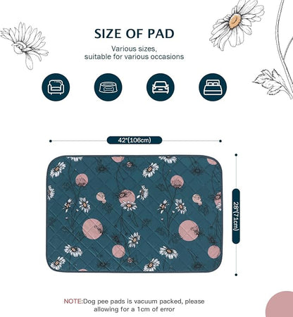 IEUUMLER Washable Pee Pads for Dogs, 2 Pack Non-Slip & Waterproof Pack Whelping Pad, Reusable Washable Puppy Potty Training Pad with Fast Absorbent for Playpen EU007 (Navy Blue Daisy, 42"X28"-2pcs)