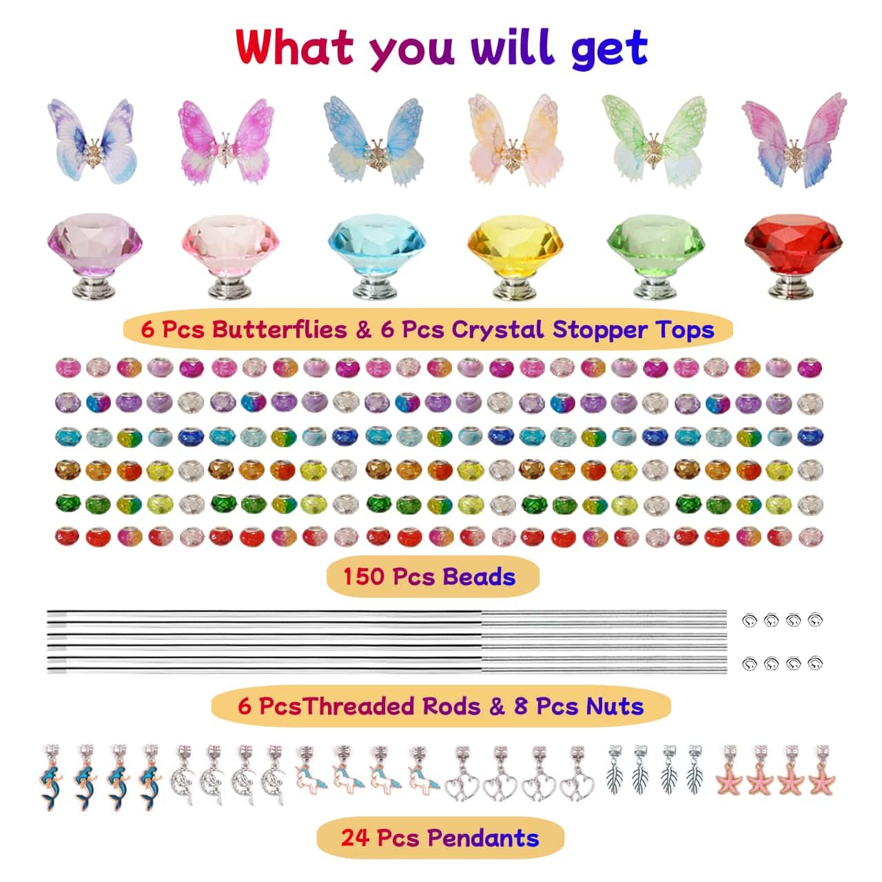 200Pcs DIY Butterfly Garden Stakes Kit - Fairy Wand Garden Stake Beads Kits, Fairy Garden Accessories Kit for Outdoor, Beadable Items (Butterfly)