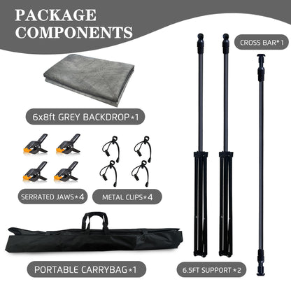 6.5x6.5 ft Photo Backdrop Stand with 6Wx8H ft Abstract Backdrop,Grey