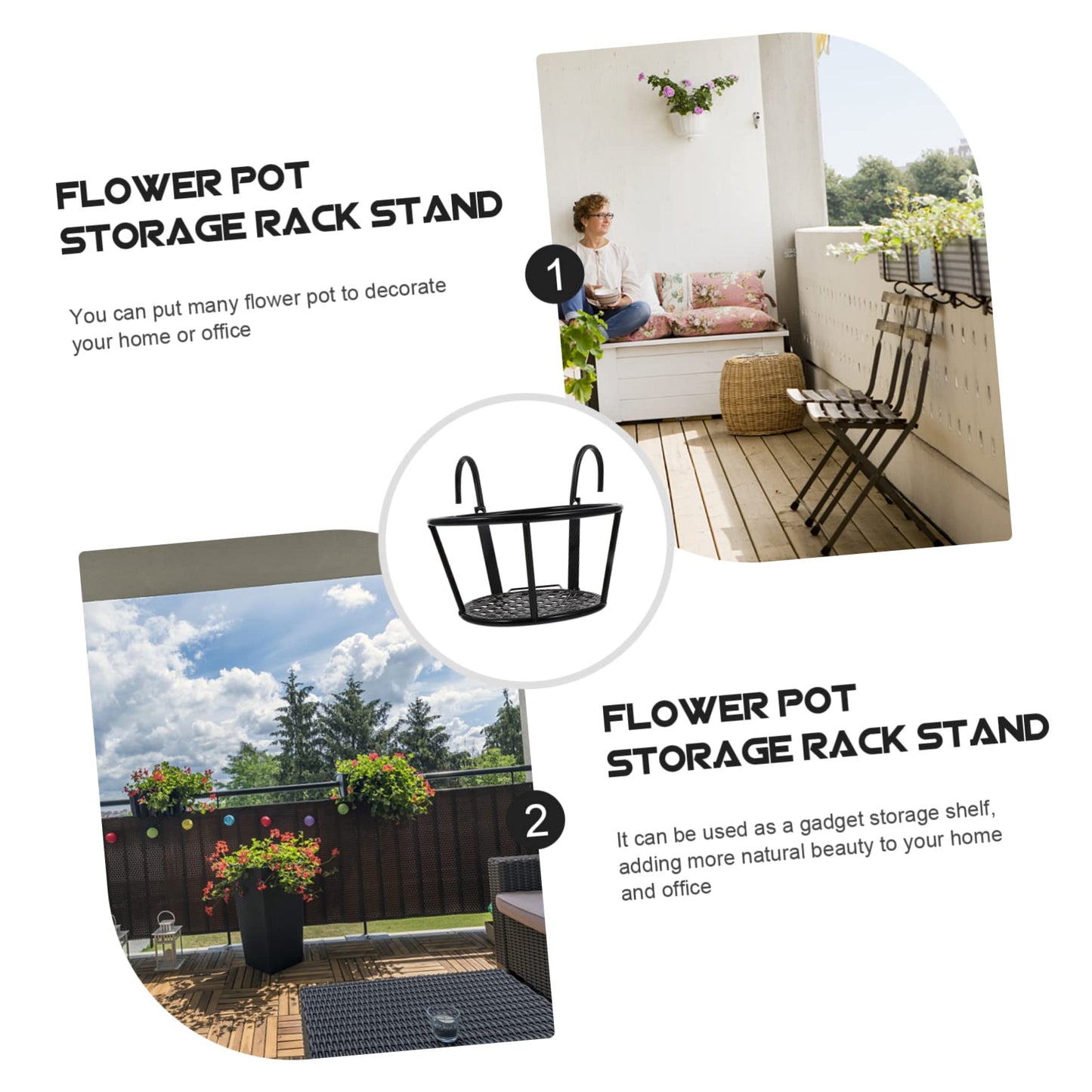 Unomor 2pcs Balcony Plant Display Rack Flower Pot Storage Shelf Hanging Plant Stand for Indoor Outdoor Railing Easy to Install and Space Saving Design