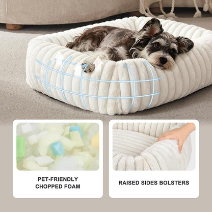 FURTIME Dog Bed for Small Medium Dog, Washable Orthopedic Pet Bed with Removable Cover, Rectangle Soft Calming Sleeping Puppy Bed Durable Pet Cuddler with Anti-Slip Bottom, Cream, M (25"x21"x7")