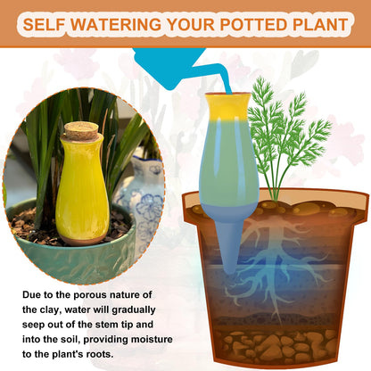 4 Packs Ollas Plant Watering Globes, 12 Oz Terracotta Self Watering Planter Insert, Automatic Watering Devices, Clay Drip Irrigation Stake for Indoor & Outdoor Plant, 1 Week Easy to Refill(Multicolor)