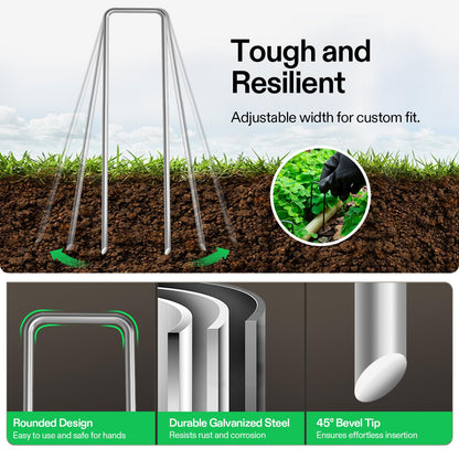 VIVOSUN 6 Inch 100-Pack Landscape Staples, Galvanized Steel Garden Stakes 11 Gauge U-Shaped Pins for Weed Barrier Fabric, Soaker Hose, Holding Fence