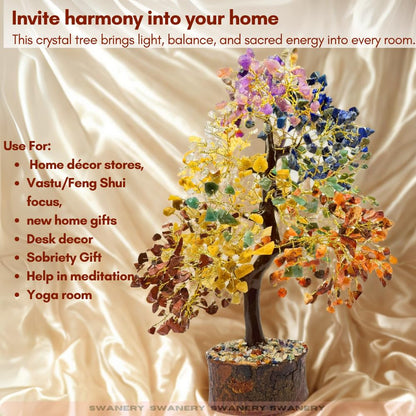 Crystal Tree of Life 7 Chakra Healing Crystal Trees for Home Decor, Office Desk Decor, Living Room Decor, Handmade Bonsai Trees for Positive Energy, Money, Good Luck Birthday Gifts for Women