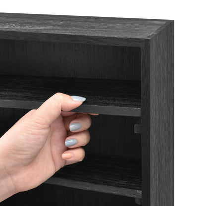 Ikee Design Wooden Wall-Mounted Display Shelves Rack for Collectibles, Figures,Shot Glasses,Spice Can,Cosmetics or Perfume, 5 Adjustable Height Shelves,Space-Saving, Black Color