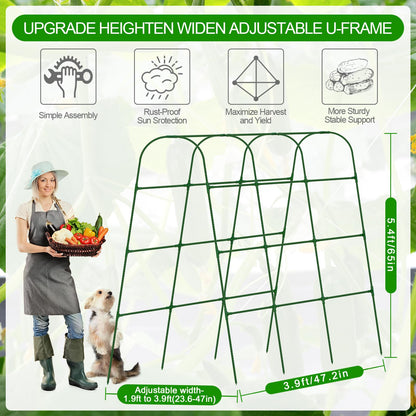 Extra Large Cucumber Trellis for Raised Bed, U-Shape Garden Trellis for Climbing Plants Outdoor,Adjustable Metal Arch Vegetables Trellis,Plant Support Garden Stakes for Vine (Green,65"x49.2"x23.6")