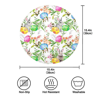 Easter Placemats Easter Bunny Eggs in Grass Flowers Round Placemats Set of 6 for Kitchen Table Washable Kitchen Table Mats Place mats