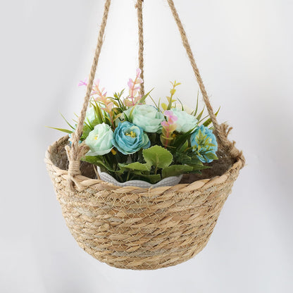 MY MIRONEY 2PCS Hanging Planter Basket Natural Seagrass Woven Plant Pot Hanger Hanging Plant Holder with Twine for Home Decor, Indoor & Outdoor Use, 8.11" x 4.96", Khaki