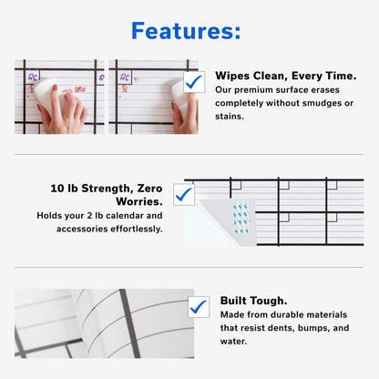 3 Month Dry Erase Calendar for Wall 40x17, Large Three Monthly Reusable Planner, Big Dry Office Erase, Rolled Whiteboard White Board, Classroom Calendar Undated Giant for Wall Erasable Family