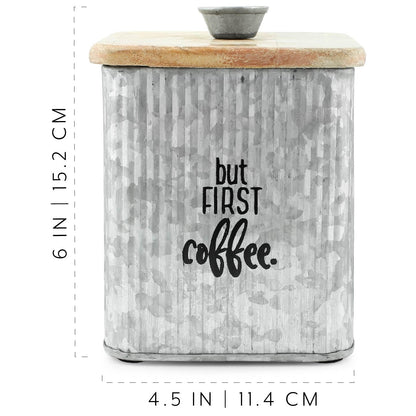 AuldHome Design Farmhouse Galvanized Canisters (Set of 3); Storage Containers for Coffee, Tea and Sugar in Galvanized Iron and Wood Design