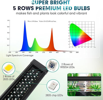 hygger Small Clip On Aquarium LED Light, Custom Daylight-Moonlight & 24/7 Mode, 18-24 in Full Spectrum Fish Tank Light, 8 Colors Adjustable Brightness Auto On Off with Memory for Planted Tank