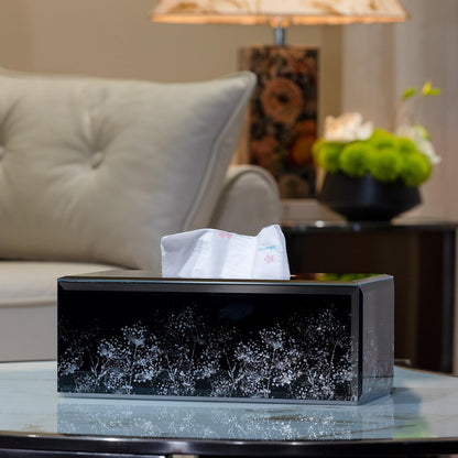 Timetrace Glass Tissue Box Cover Rectangle-Dandelion Pattern Decorative Tissue Holder with Velvet Lining for Home Decor, Bedroom, Kitchen, Office (Black)