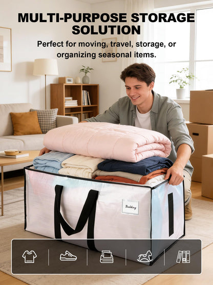 HOMESURE Supports 200lbs Heavy Duty Moving Bags - Strong Zipper & Wrap-Around Handles - Water-Resistant Storage Totes, Durable Alternative to Moving Boxes - 8 Pack - Semi-Transparent
