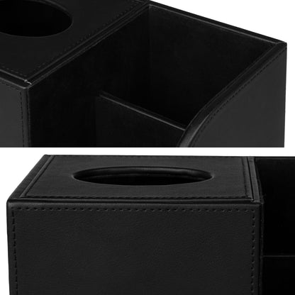 JLAMBOM PU Leather Tissue Box Cover with Remote Control Holder, Square Tissue Box Holder for Living Room Bathroom Office (Black)
