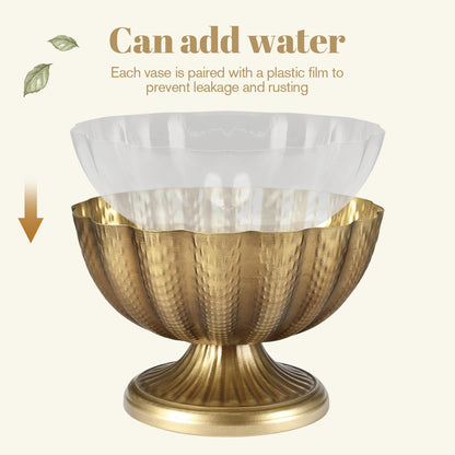 4 Pack Distressed Gold Compote Vases, 9"×6.5" Antique Pedestal Bowl with Waterproof Liner