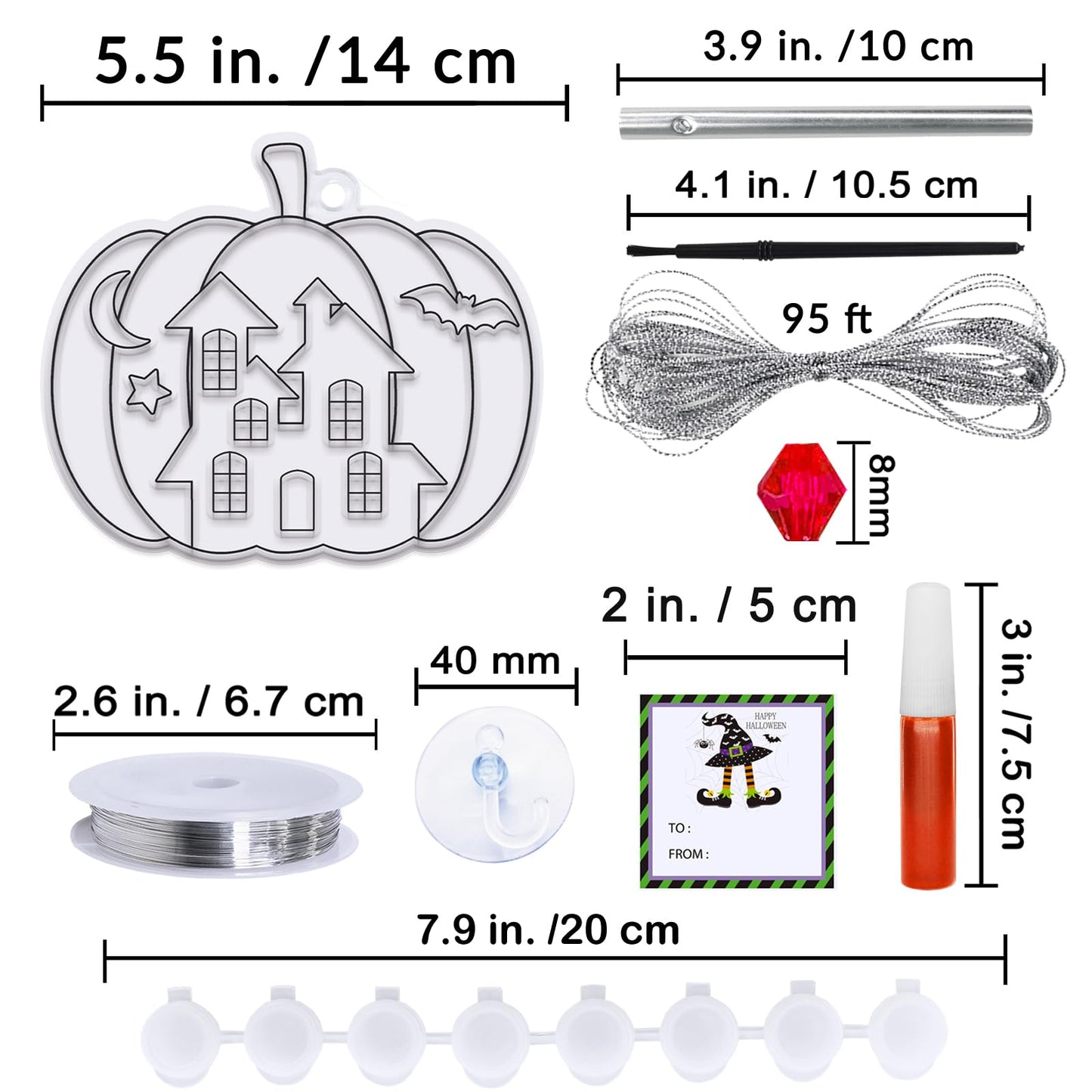 Winlyn 24 Sets Halloween Pumpkin Suncatcher Wind Chime Ornaments Decorations DIY Window Paint Art Suncatcher Craft Kits Pumpkin Sun Catchers for Kids Classroom Halloween Activities Holiday Art Project